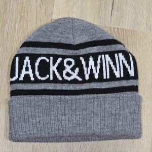 Jack & Winn Kids Beanie Hat Gray Black Striped Knit Winter Cap Warm